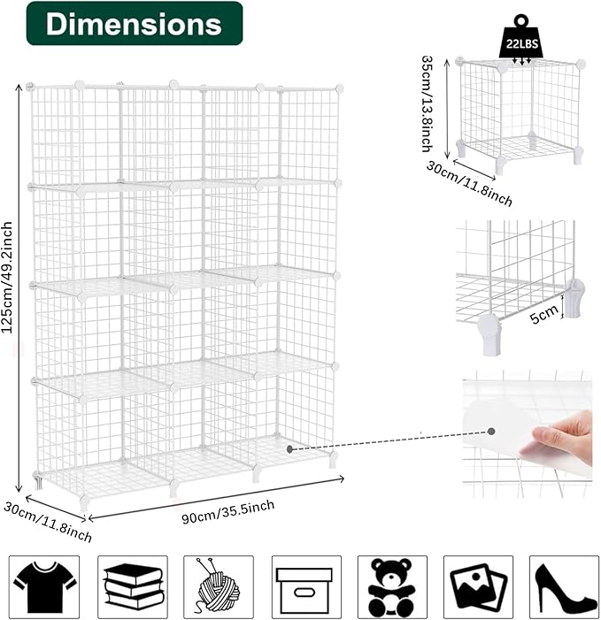AWTATOS Wire Cube Storage Organizer, Closet Organizers and Storage, Metal 12 Cube Storage Shelves Bookshelf, Portable Closet 