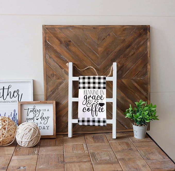 Joy Choice 16" Farmhouse Style 3-Tier Blanket Rack - Wall Hanging, Mini Ladder, Towel Rack for Bathroom, Living Room & Kitche