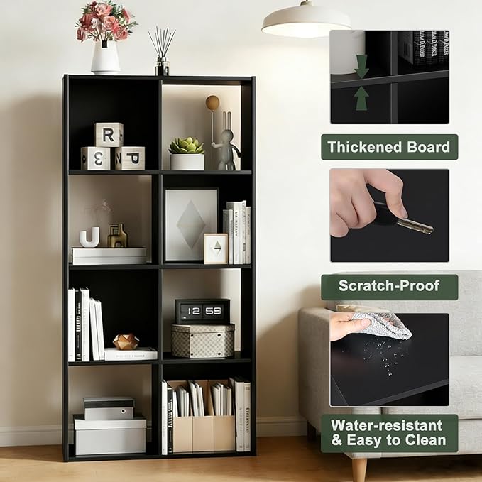 8 Cube Storage Organizer Shelf, Open Cube Bookshelf, Reversible Bookcase, Sturdy Modern Storage for Home Office, Bedroom, Liv