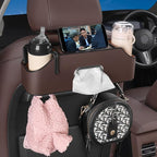 Car Seat Back Organizer - Stylish & Functional Storage for Family Adventures - Cup Holders, Tissue Box & Hooks - Perfect for Kids, Road Trips & Travel (Brown)