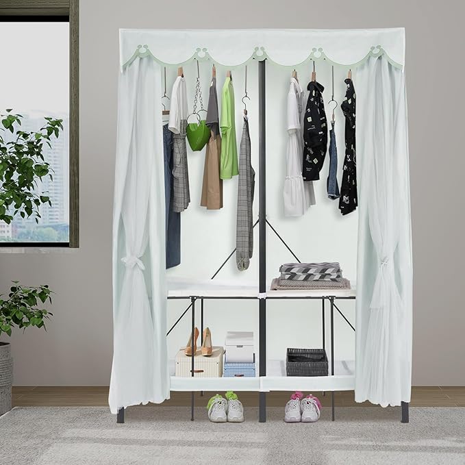 Foldable Portable Wardrobe Closet Rack, 50 * 20 * 68in Freestanding Clothing Storage Organizer for Bedroom,Apartments, Dormit