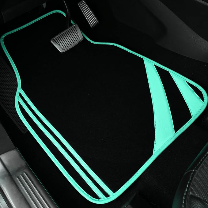CAR PASS Mint Green Edge Leather Car Floor Mats, Universal Car Mats with Double Stitch Line and Anti-Slip Backing Design, for