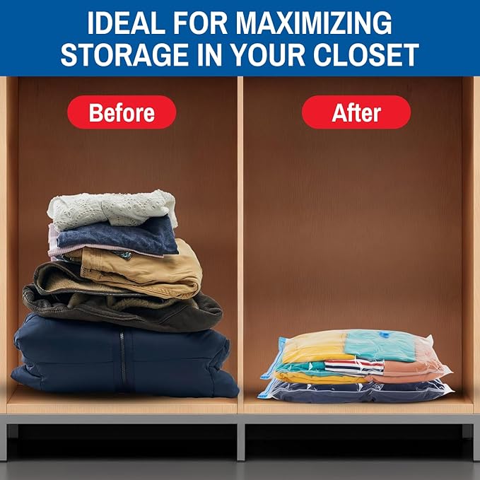 10 Pack Large Vacuum Storage Bags for Comforters, Blankets & Clothes – Vacuum Sealed Compression Bags with Hand Pump – Space 