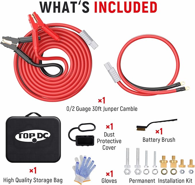 TOPDC 0 Gauge 30 Feet Jumper Cables with Quick Connect Plug for Car, SUV and Trucks Battery, Heavy Duty Automotive Booster Cables for Jump Starting Dead or Weak Batteries with Carry Bag