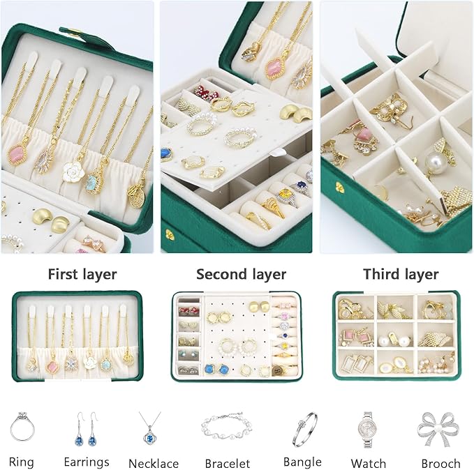 KOOAAICCHI Small Jewelry Box, Travel Jewelry Organizer, Portable Jewelry boxes for Women Girls Gift, Double Layers PU Leather