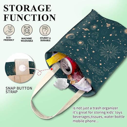 Car Trash Can, Cute Car Trash Bag, Hanging Car Organizer and Storage Bag, Trash Bin for Car Accessories, Vehicle, Travelling, Camping Cute Blue Space