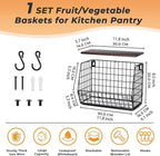 Wawocs Fruit Basket for Kitchen Counter, Fruit Bowl Stackable Wall Mounted Hanging Fruit Basket Wire Basket with Wood Lid wit