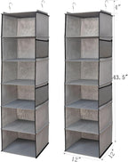 BrilliantJo 6 Shelves Hanging Closet Organizer, 2 Pack Hanging Storage with 4 Side Pockets for Clothes Shoes, 43.5"x12"x12"(G