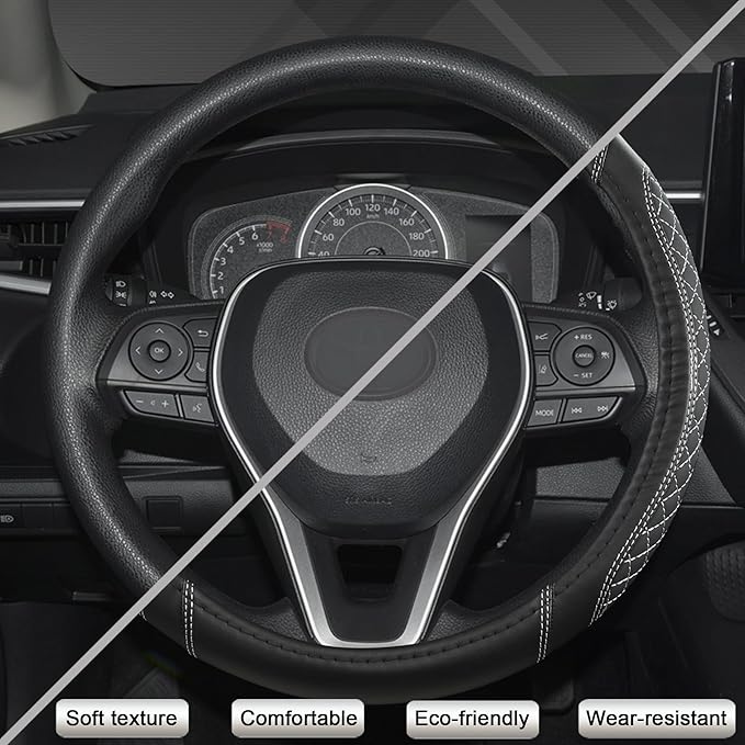 West Llama Customized Auto Car Steering Wheel Cover for Toyota Rav4 Corolla Camry Highlander (Diamond Quilted-Black+Gray-Stan