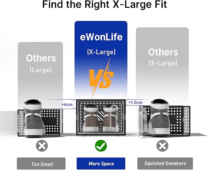 eWonLife Large Shoe Organizer Storage Box with Magnetic Door,12 Pack Clear Plastic Stackable Sneaker Containers for Closet, C