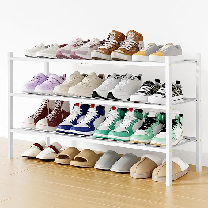Smiry Shoe Rack, 3 Tier Long Bamboo Shoe Organizer, Stackable Free Standing Wooden Shoe Storage Shelf for Closet, Entryway, F