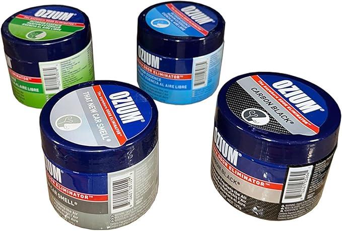 Ozium 4.5 Oz. Odor Eliminating Gel for Homes, Cars, Offices and More (Original + Carbon Black + Outdoor Essence + That New Ca