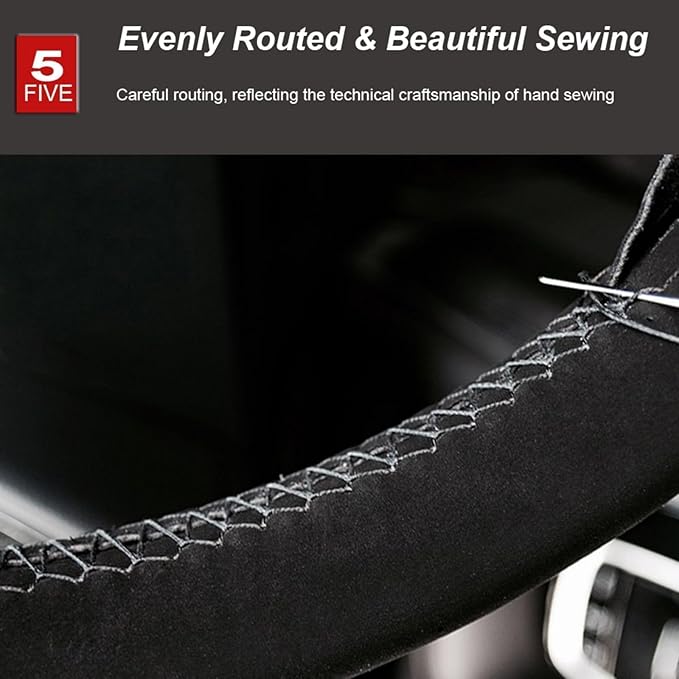 AUTOXBERT 38cm/15 Suede Leather Non-Slip Steering Wheel Cover DIY Hand Sewing Cowhide Leather Skidproof Car Protector with Ne
