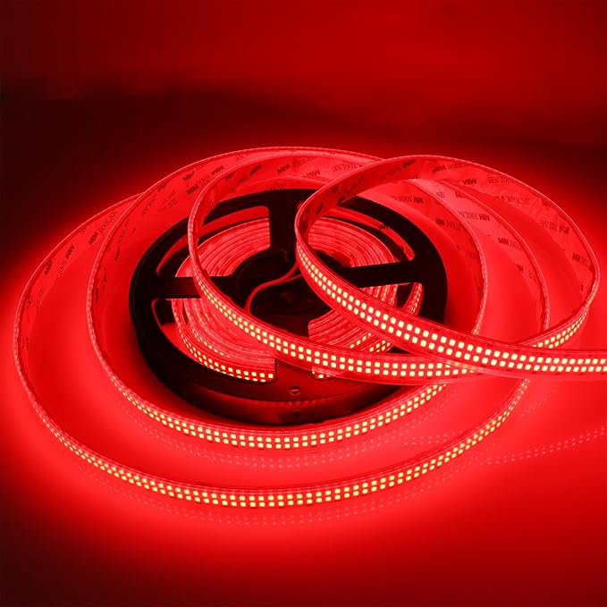 12V Red LED Strip Lights 16.4ft, Double Row 2400 LEDs Outdoor Waterproof IP67, Super Bright Dimmable Flexible Tape Lights for Bedroom, DIY, Truck, RV, and Boat Lighting