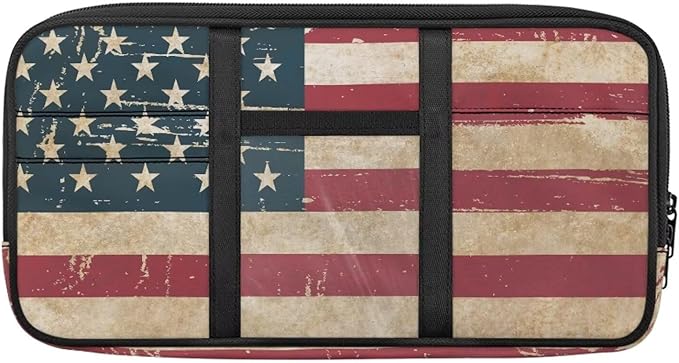 Vintage American Flag Sun Visor Storage Bag Vehicle Visor Storage Pouch Multi-Pocket Car Storage Pouch Holder Fits Most Cars,SUVs,Jeeps,Trucks