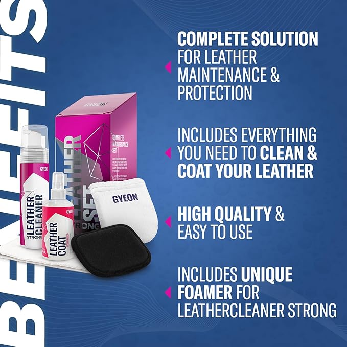 Gyeon Leather Set Strong All‑in‑One Car Leather Cleaner and Ceramic Coat Kit for Interior Protection Deep Clean Oil Removal M