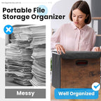 Cinnvoice File Organizer Box with Wood Grain Pattern, Hanging Collapsible File Storage Bins with Lid Plastic Slides for Schoo