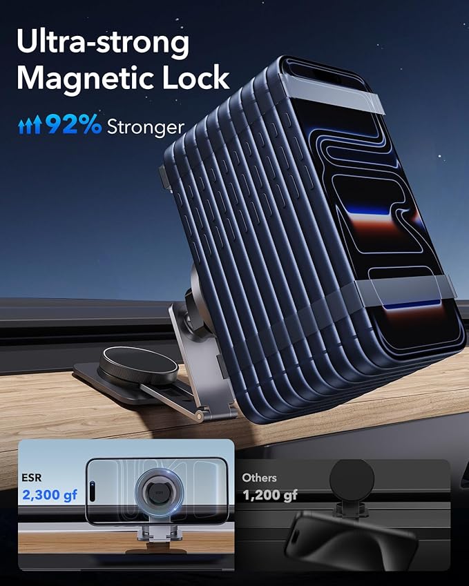 ESR for MagSafe Car Mount, Magnetic Car Mount,Dashboard/Tesla Touchscreen Phone Holder, Magnetic Phone Holder for Car, for iPhone 16/16e/15/14/13/12, S25,Charging Not Supported(2 Metal Rings included)