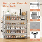 LANTEFUL 6 Tier Shoe Rack Storage for 24-30 Pairs Shoe and Boot, Shoe Organizer with Hook and Side Pocket Free Standing Long 