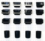 WallPeg Pegboard Bins & Cups - 12 Each 5" Bins and 4 Each 5" Cups - Hooks to Peg Board Panel Organize Hardware Arrange Access