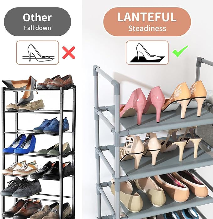 LANTEFUL 10 Tiers Tall Shoe Rack 20-25 Pairs Boots Organizer Storage Sturdy Narrow Shoe Shelf for Entryway, Closets with Hook