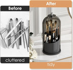 YOOLENS Makeup Brush Holder with Lid 360 Rotating Clear Dustproof Make Up Organizers for Vanity Bathroom Countertop, Black
