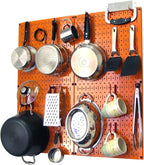 Wall Control Kitchen Pegboard Organizer Pots and Pans Storage Rack Organization Kit with Orange Pegboard and Red Accessories
