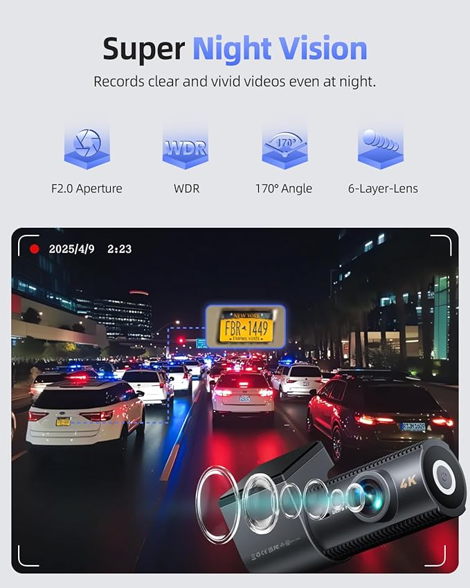 4K Dash Cam Front and Rear, 5G WiFi & GPS & 64GB Card, 1.5" IPS Display Dash Camera for Cars, 4K+1080P Dual Car Dashcam with 