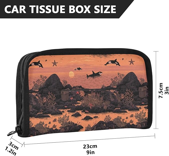Car Tissue Holder Car Visor Organizer Tissue Box Holder for Car Sun Visor Organizer with Car Vehicle Accessories Essentials Interior for Women Men Orange Orca Starfish Rock Sun