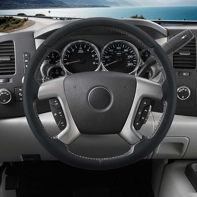 Steering Wheel Cover for Chevy Silverado 1500 GMC Sierra 1500 2007-2013/2500 3500 Chevrolet Tahoe Suburban Yukon (Yukon XL) 2007-2014/ Traverse 2009-2017/ GMC Sierra 2500HD 3500HD 2008-2014