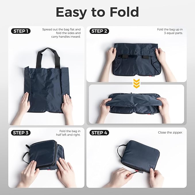 pack all 16L Lightweight Packable Tote Bag, Water Resistant Foldable Grocery Bag, Reusable Shopping Bag (Navy Blue)