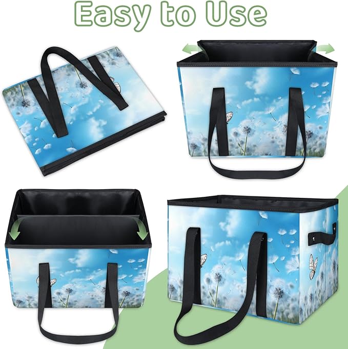 Reusable Grocery Bags Heavy Duty Shopping Bags Foldable Large Tote Bags with Long Handles & Hard Bottom