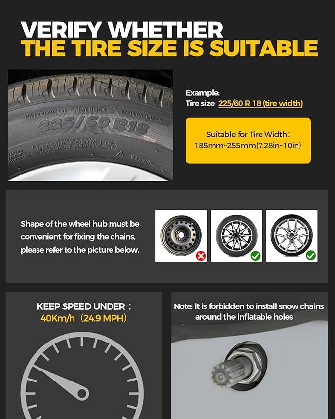 KYX Upgrade Alloy Steel Tire Chains for Car/SUV/Pickup Truks, Adjustable Universal Emergency Snow Chains for Off-road SUV Car