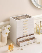 Lolalet Jewelry Box Organizer, 8-Layer Jewelry Organizers and Storage Case with Glass Lid, Ring Earring Bracelet Necklace Hol