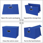 Linen Fabric Foldable Collapsible Storage Cube Bin Organizer Basket Fabric Storage Bins with Lid, Leather Handles, Removable 