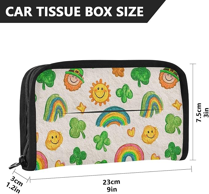 Car Tissue Holder Car Visor Organizer Tissue Box Holder for Car Sun Visor Organizer with Car Vehicle Accessories Essentials Interior for Women Men Light Leprechaun Clovers St.Patrick Rainbows