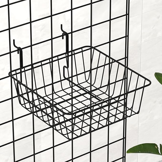 11.8" L x 11.8" D x 3.9"H - 6 pcs Black Wire Baskets for GridWall and SlatWall - Merchandiser Baskets,Grid wall Shelves Hangi