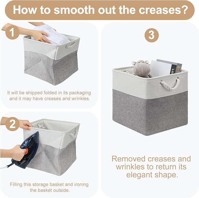 13x13 Storage Cube Bins 4Pack,Collapsible Cube Storage Organizer for Closet, Fabric Storage Box w/ Rope Handles, Foldable Sto