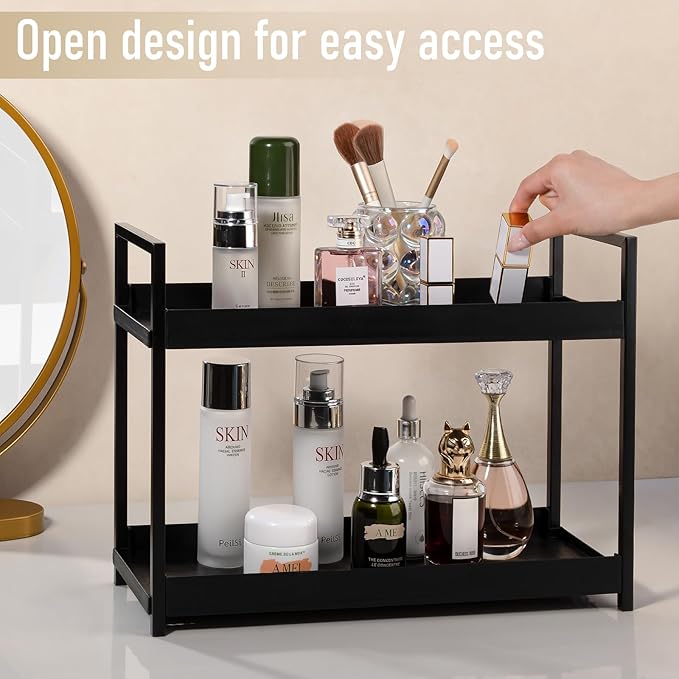 Bathroom Counter Organizer 2 Tier Vanity Storage Countertop Shelf Makeup Organizer Perfume Tray Skincare Holder for Sink, Dre