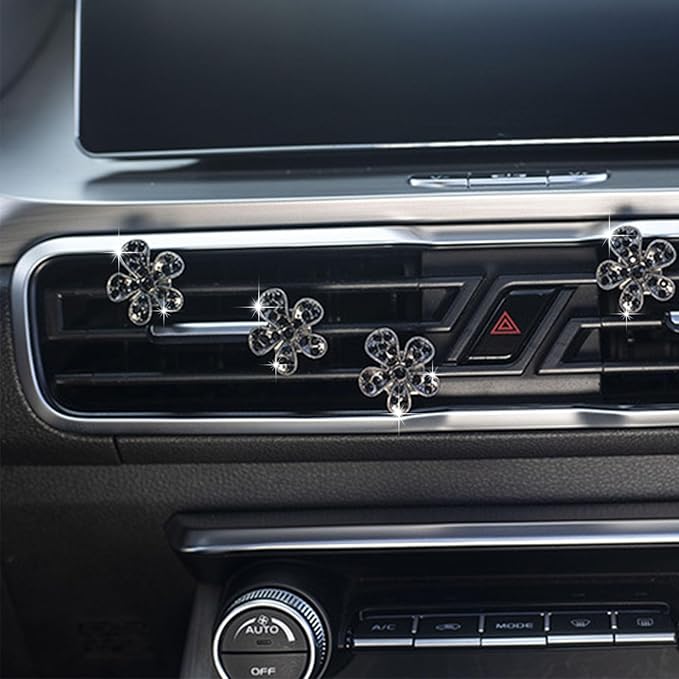 5 Pcs Car Vent Clip,Bling Flower Air Fresheners Vent Clips,Car Diffuser Rhinestone Car Interior Decoration Charm Accessories