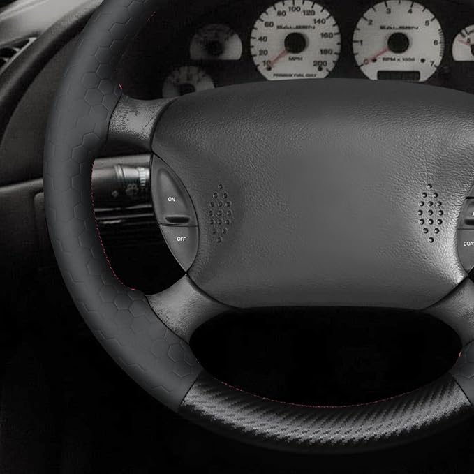 MEWANT Hand Sewn Steering Wheel Cover Wrap for Ford Mustang 1994-2004 Steering Wheel Accessories for Ford Mustang 1994-2004