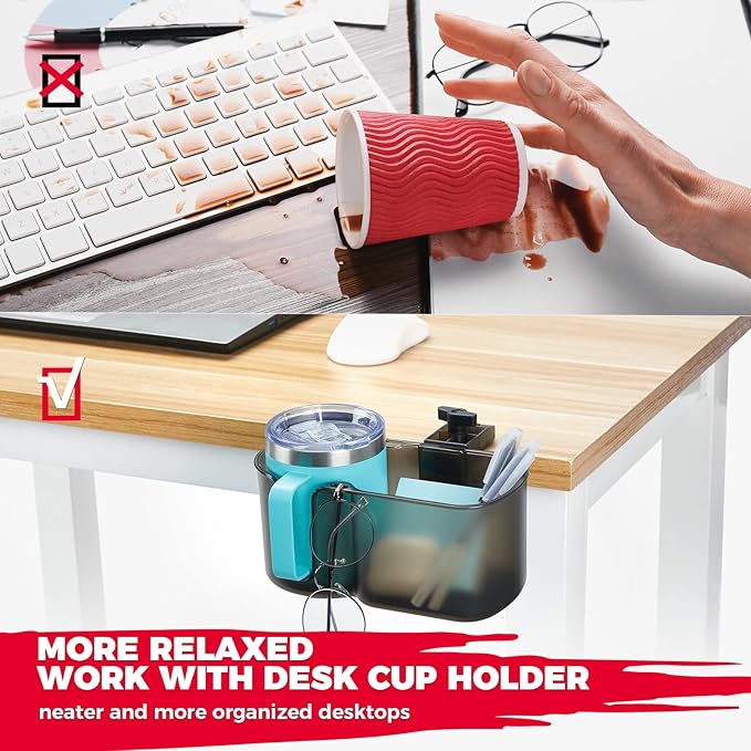 KEMIMOTO Desk Cup Holder, Caddy Table Organizer for Office Table, Lawn Chair, Golf Cart, Pontoon Boat, Suitable for Most 18-32 oz Bottles, Transparent Brown