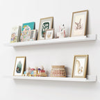 Picture Ledge Shelf, Floating Shelves Set of 2, Solid Ash Wood 56'' Long Large Nursery Book Shelves for Toys Storage, Kids Bo