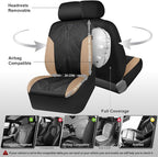 CAR PASS Waterproof Black Beige Car Seat Covers Front Seat Covers Neoprene Wetsuit,All-Weather Non-Slip Durable,Universal Fit