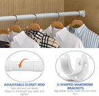 Closet Rod, 17 to 97Inch Closet Rods for Hanging Clothes, Heavy Duty Adjustable Closet Hanging Rod Bar White Closet Poles for