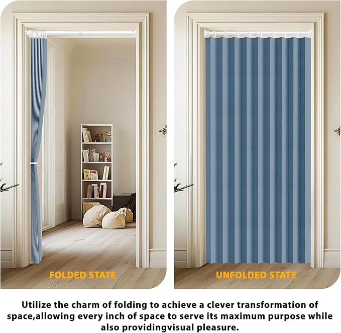 Jilron Accordion Door Curtain Set - 100% Blackout, with Curtain Rod Included, for Bedroom Privacy Protection (Blue-43 W x 78"