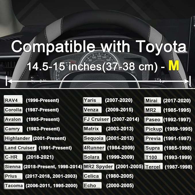 West Llama Customized Auto Car Steering Wheel Cover for Toyota Rav4 Corolla Camry Highlander (Black+Gray-Standard Size)