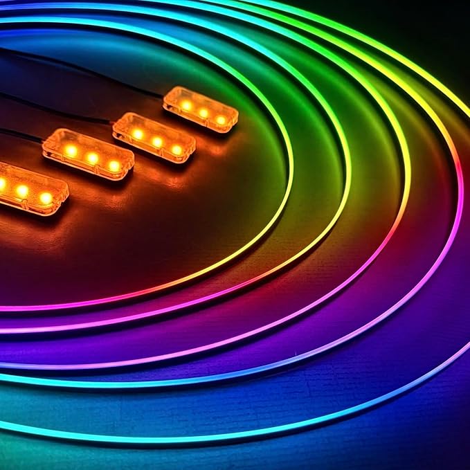 KENANEK 55.12’’ Acrylic Car Ambient Lighting Kit – 2 RGB LED Light Strips, APP/Remote/Control Box, Music Sync, Dual USB Cigarette Lighter, Universal Fit for Car/SUV/Truck