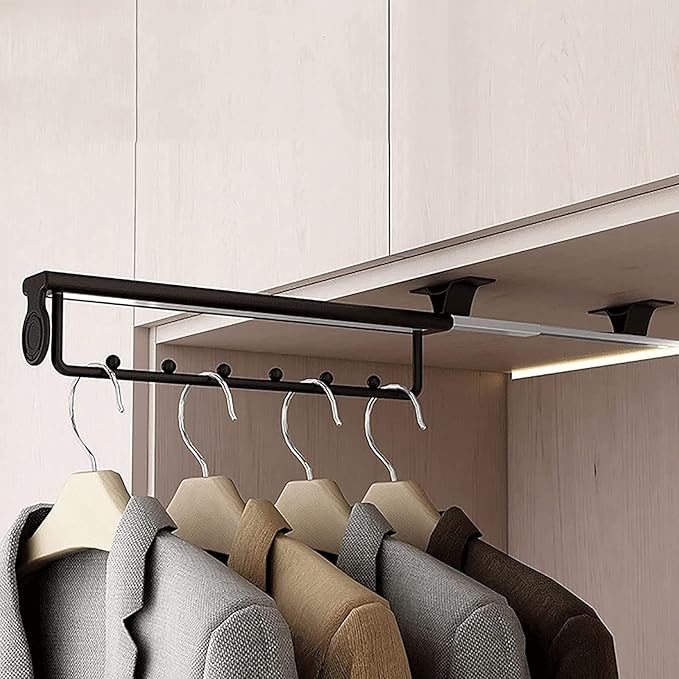 Adjustable Pull Out Clothes Rail, Extendable Closet Rod Organizer, Space-Saving Wardrobe Rack for Efficient Clothing Storage 