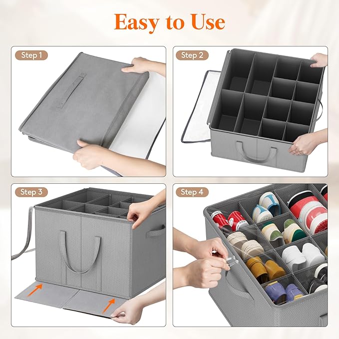 Lifewit Shoe Storage Organizer for Closet, Fabric Large Shoe Box Storage Containers with Clear Cover, Foldable Bins for Boots